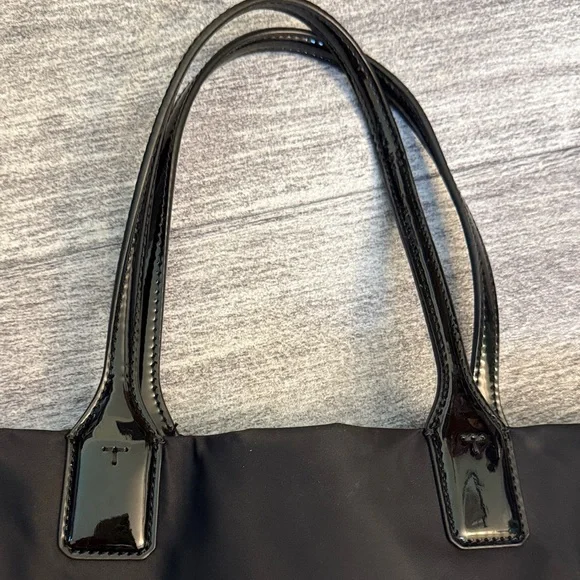 Tory Burch Mini Ella Black Patent Leather Trim Tote - Picture 4 of 11